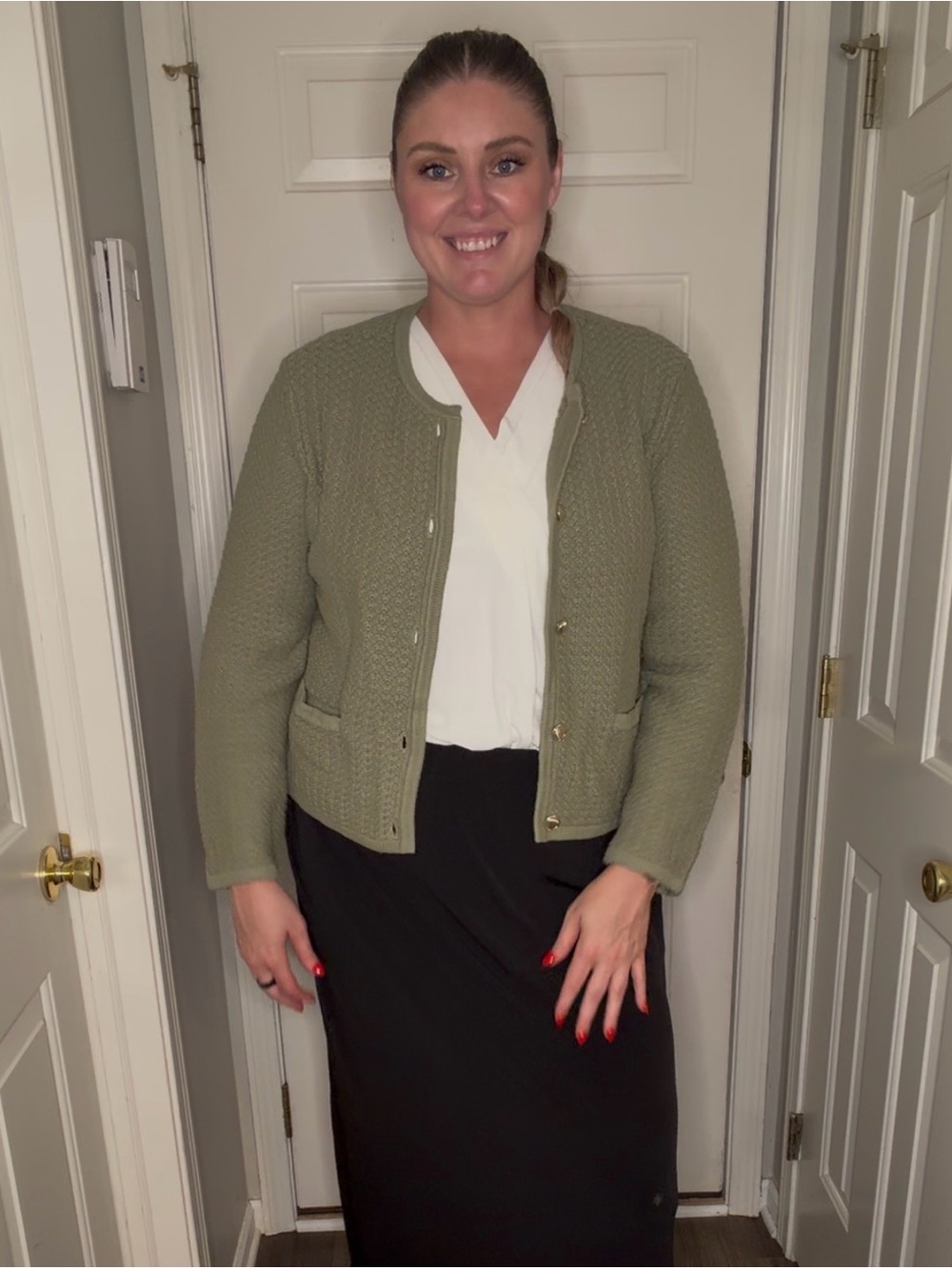 Abercrombie & Fitch Sage Green Knit Cardigan with Gold Button